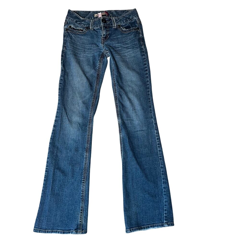 Vintage Y2K Aeropostale Denim Jeans Hailey Skinny Flare Jeweled 1/2 Long junior